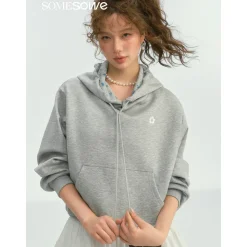 SomeSowe Contrast Color Floral Hoodie Gray