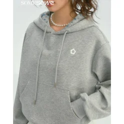 SomeSowe Contrast Color Floral Hoodie Gray