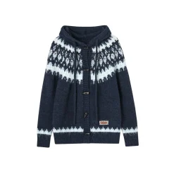SomeSowe Fair Isle Hooded Knit Cardigan Navy Blue