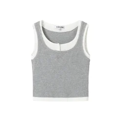 SomeSowe Fake-2-Piece Bow Embroidered Vest Gray