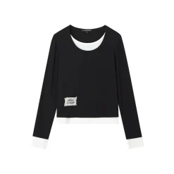 SomeSowe Fake-2-Piece Long Sleeve T-Shirt Black