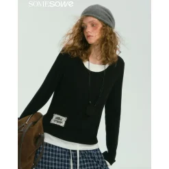 SomeSowe Fake-2-Piece Long Sleeve T-Shirt Black