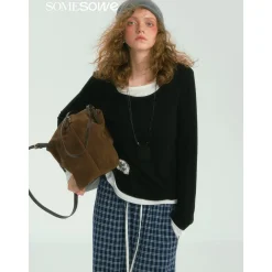 SomeSowe Fake-2-Piece Long Sleeve T-Shirt Black