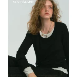 SomeSowe Fake-2-Piece Long Sleeve T-Shirt Black