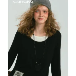 SomeSowe Fake-2-Piece Long Sleeve T-Shirt Black