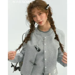 SomeSowe Fake-2-Piece Ruffled Round-Neck Top Gray