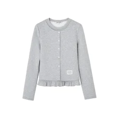 SomeSowe Fake-2-Piece Ruffled Round-Neck Top Gray