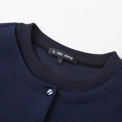 SomeSowe Fake-2-Piece Ruffled Round-Neck Top Navy Blue
