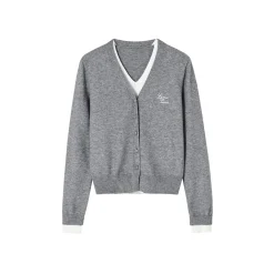 SomeSowe Fake-2-Piece V-Neck Knit Cardigan Gray
