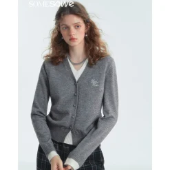 SomeSowe Fake-2-Piece V-Neck Knit Cardigan Gray