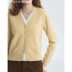 SomeSowe Fake-2-Piece V-Neck Knit Cardigan Yellow