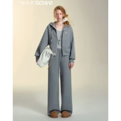 SomeSowe Fleece-Lined Hooded Top Jacket Gray