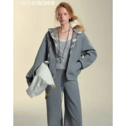 SomeSowe Fleece-Lined Hooded Top Jacket Gray