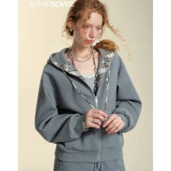 SomeSowe Fleece-Lined Hooded Top Jacket Gray
