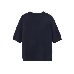 SomeSowe Green Apple Short Sleeve Knit Sweater Navy Blue