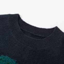 SomeSowe Green Apple Short Sleeve Knit Sweater Navy Blue