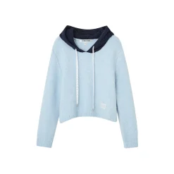 SomeSowe Hollow Out Hooded Knit Sweater Light Blue