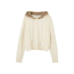SomeSowe Hollow Out Hooded Knit Sweater Beige