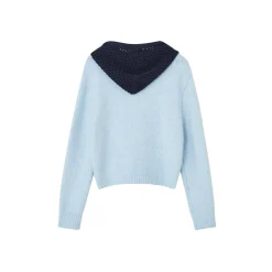 SomeSowe Hollow Out Hooded Knit Sweater Light Blue