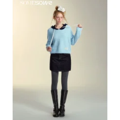 SomeSowe Hollow Out Hooded Knit Sweater Light Blue
