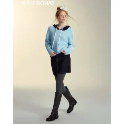 SomeSowe Hollow Out Hooded Knit Sweater Light Blue