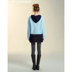 SomeSowe Hollow Out Hooded Knit Sweater Light Blue