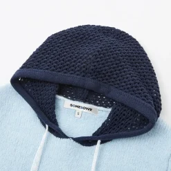 SomeSowe Hollow Out Hooded Knit Sweater Light Blue