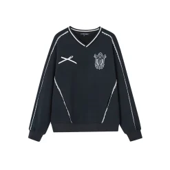 SomeSowe Lace Badge V-Neck Sweatshirt Navy Blue
