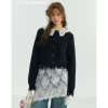 SomeSowe Lace Doll Collar Destroyed Cardigan Navy Blue