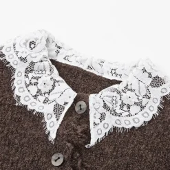 SomeSowe Lace Doll Collar Destroyed Cardigan Dark Brown