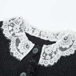 SomeSowe Lace Doll Collar Destroyed Cardigan Navy Blue