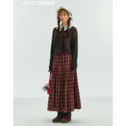 SomeSowe Lace Doll Collar Destroyed Cardigan Dark Brown