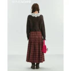 SomeSowe Lace Doll Collar Destroyed Cardigan Dark Brown