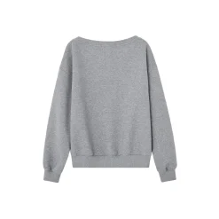 SomeSowe Lace Edge Boat Neck Casual Sweatshirt Gray