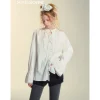 SomeSowe Lace Edge Jacquard Lace Up Top White