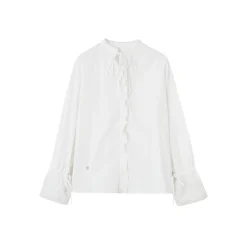 SomeSowe Lace Edge Jacquard Lace Up Top White