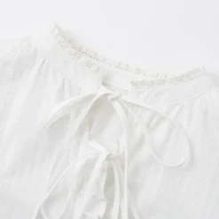 SomeSowe Lace Edge Jacquard Lace Up Top White