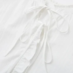 SomeSowe Lace Edge Jacquard Lace Up Top White
