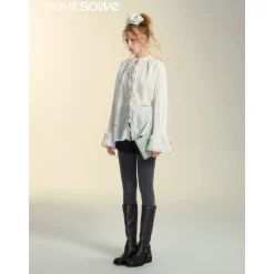 SomeSowe Lace Edge Jacquard Lace Up Top White