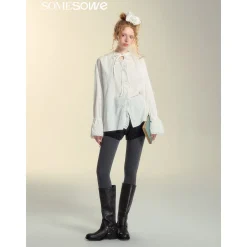 SomeSowe Lace Edge Jacquard Lace Up Top White