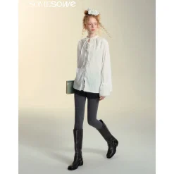 SomeSowe Lace Edge Jacquard Lace Up Top White