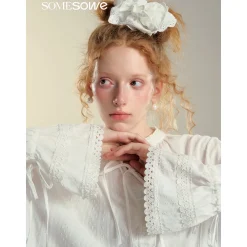 SomeSowe Lace Edge Jacquard Lace Up Top White