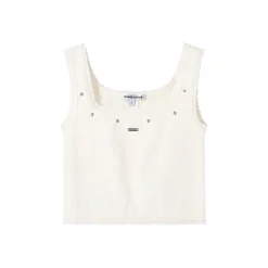 SomeSowe Lace Edge Rivet Knit Vest White