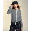 SomeSowe Lace Edge Round-Neck Knit Cardigan Gray