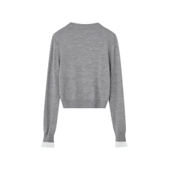SomeSowe Lace Edge Round-Neck Knit Cardigan Gray