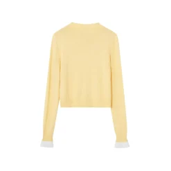 SomeSowe Lace Edge Round-Neck Knit Cardigan Yellow