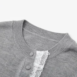 SomeSowe Lace Edge Round-Neck Knit Cardigan Gray