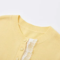 SomeSowe Lace Edge Round-Neck Knit Cardigan Yellow