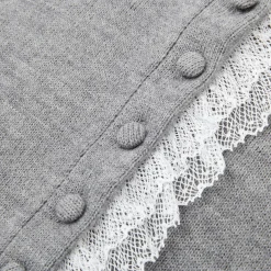 SomeSowe Lace Edge Round-Neck Knit Cardigan Gray