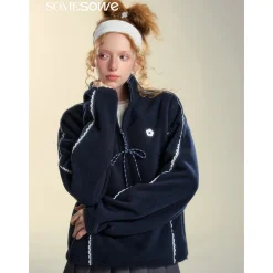 SomeSowe Lace Patchwork Fleece  Sweatshirt Navy Blue
